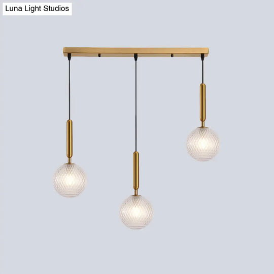 Modo Clear Lattice Glass Pendant Lamp In Brass - Modern 3-Head Dining Room Cluster Light 6/8 Wide