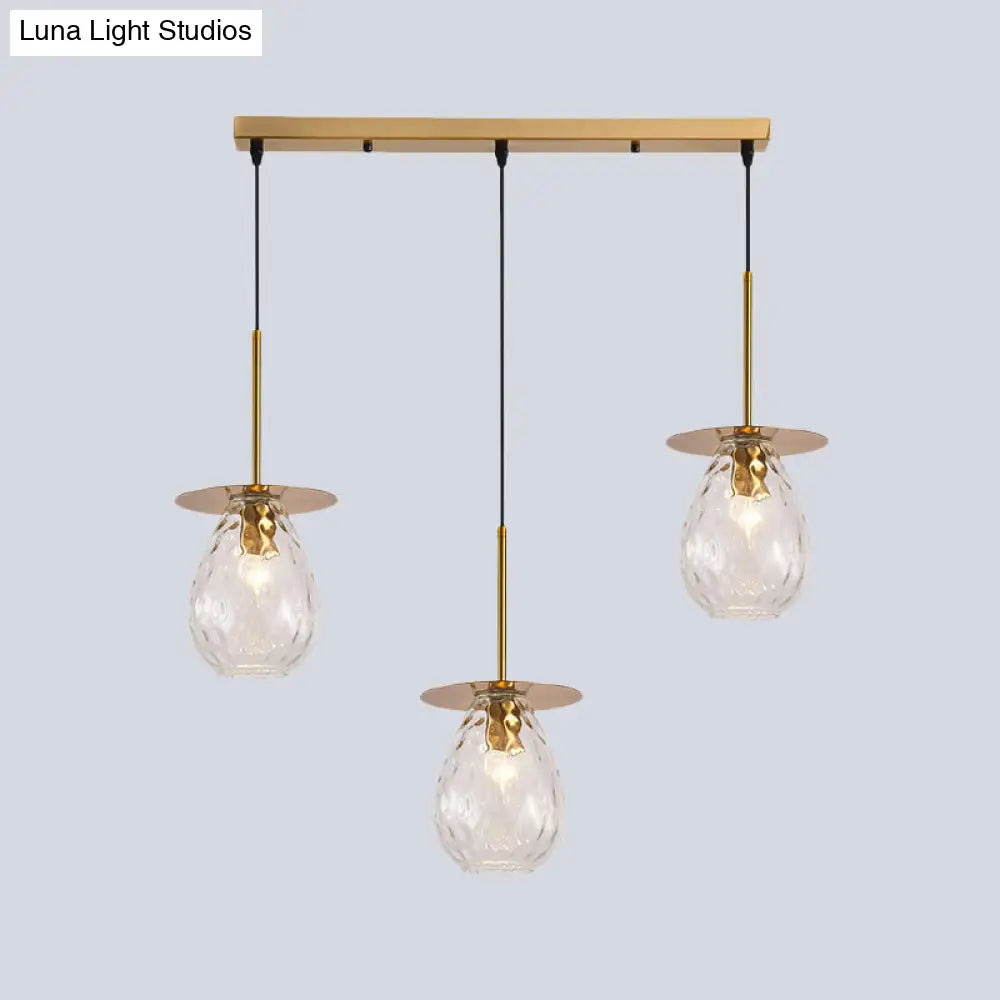 Modo Clear Lattice Glass Pendant Lamp In Brass - Modern 3-Head Dining Room Cluster Light 6/8 Wide