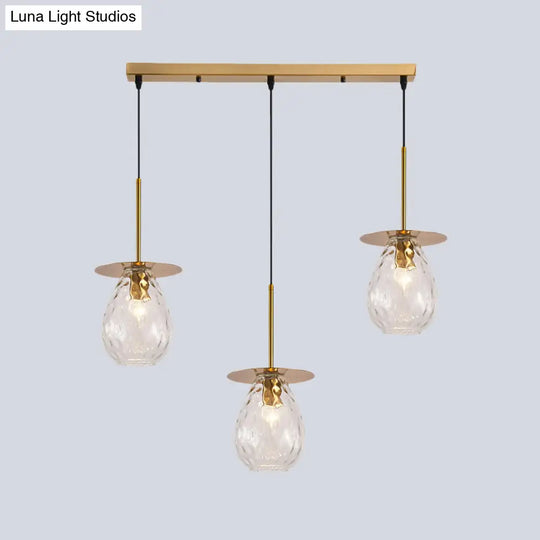 Modo Clear Lattice Glass Pendant Lamp In Brass - Modern 3-Head Dining Room Cluster Light 6/8 Wide