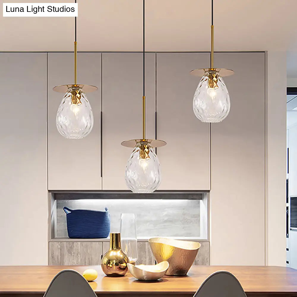 Modern Modo 3-Head Pendant Lamp With Clear Lattice Glass - Dining Room Cluster Light In Brass