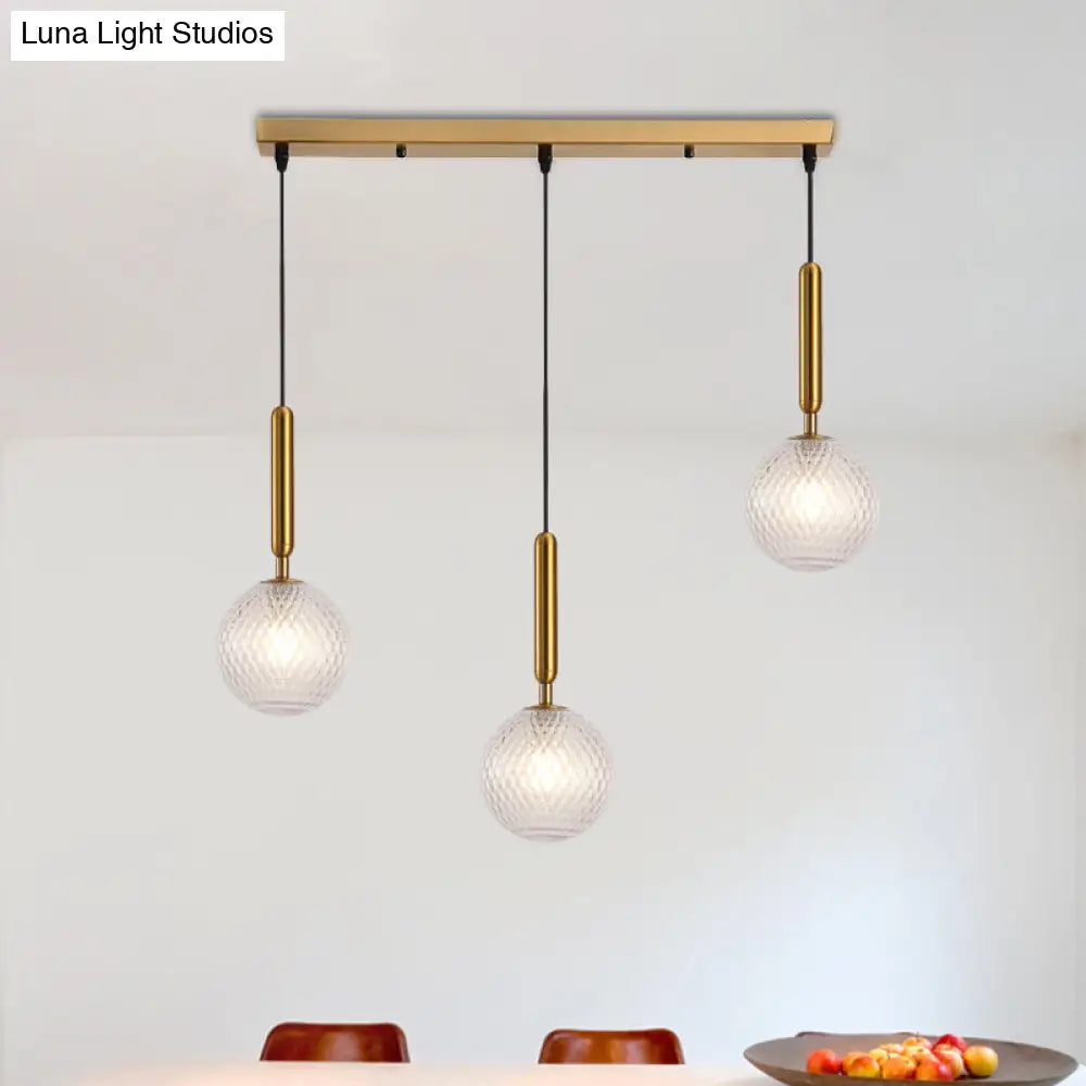 Modo Clear Lattice Glass Pendant Lamp In Brass - Modern 3-Head Dining Room Cluster Light 6/8 Wide /