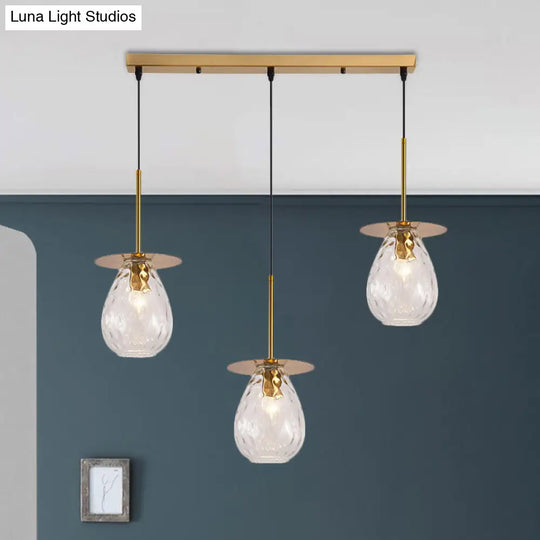 Modo Clear Lattice Glass Pendant Lamp In Brass - Modern 3-Head Dining Room Cluster Light 6/8 Wide /