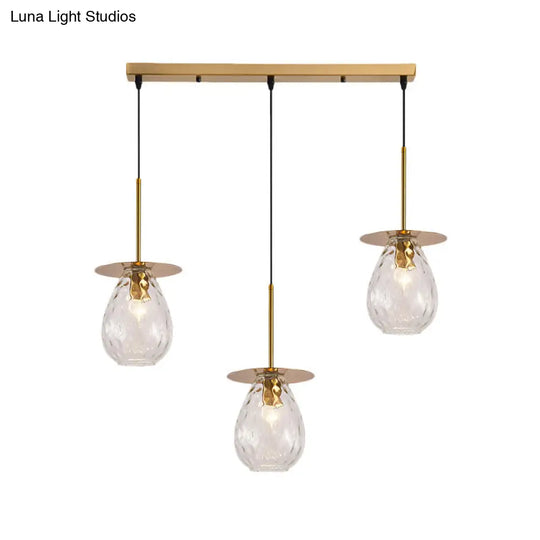 Modo Clear Lattice Glass Pendant Lamp In Brass - Modern 3-Head Dining Room Cluster Light 6/8 Wide