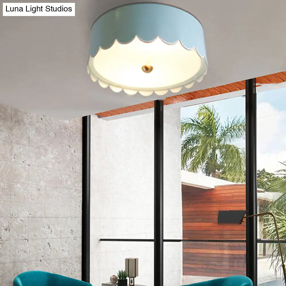 Modern Monochromatic Round Flush Mount Ceiling Light For Bedrooms With Acrylic Fixture Blue