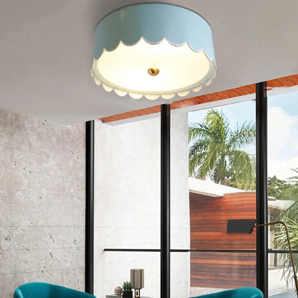 Modern Monochromatic Round Flush Mount Ceiling Light For Bedrooms With Acrylic Fixture Blue