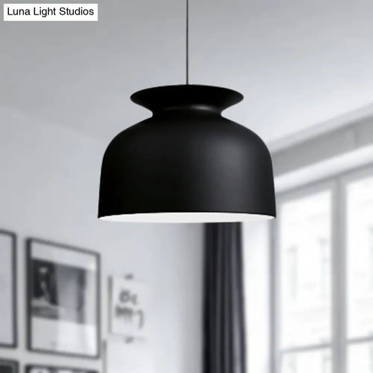 Modern Monochrome Bowl Pendant Lamp For Hotel Restaurants - Metal One-Light Suspension