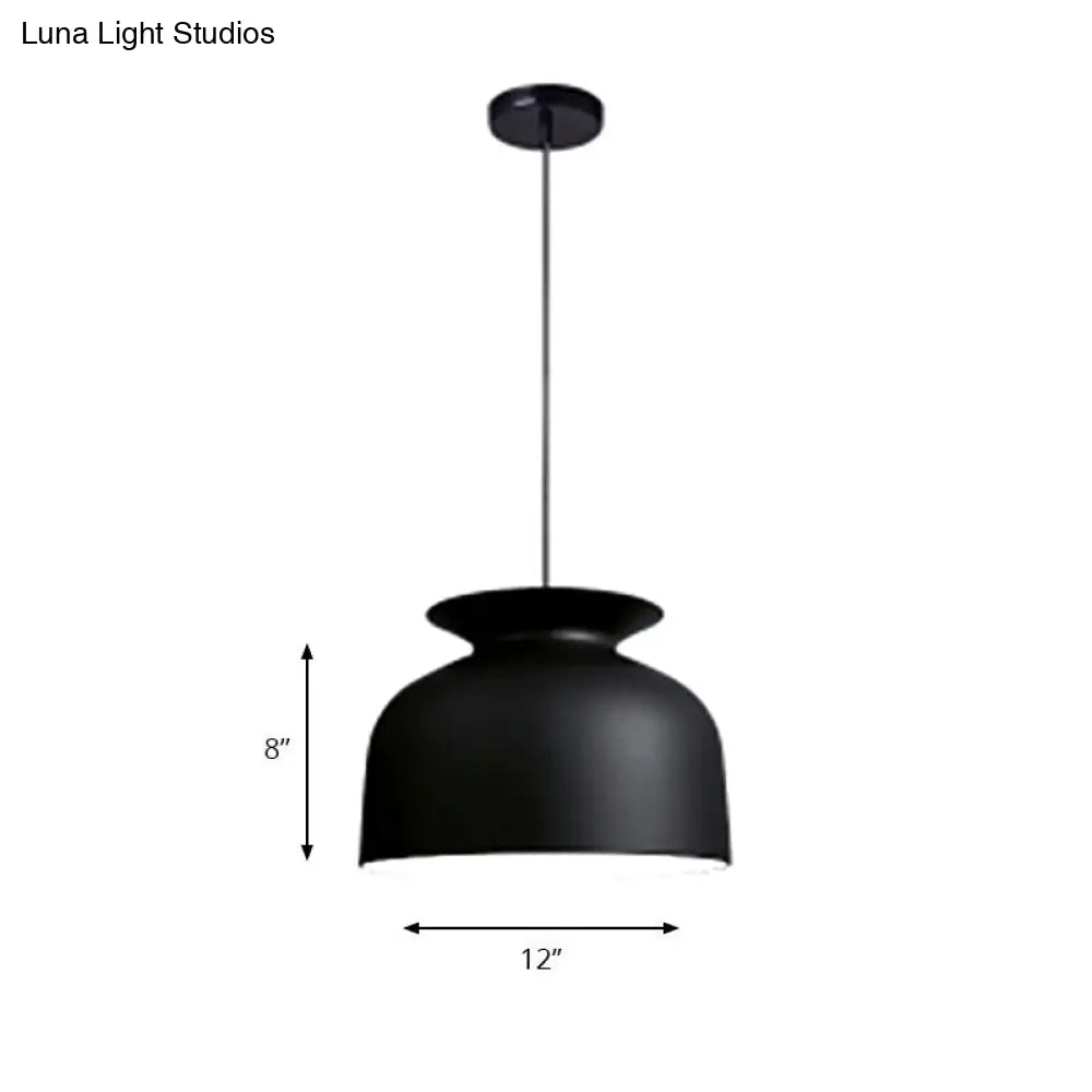 Modern Monochrome Bowl Pendant Lamp For Hotel Restaurants - Metal One-Light Suspension