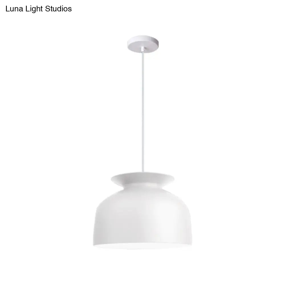 Modern Monochrome Bowl Pendant Lamp For Hotel Restaurants - Metal One-Light Suspension