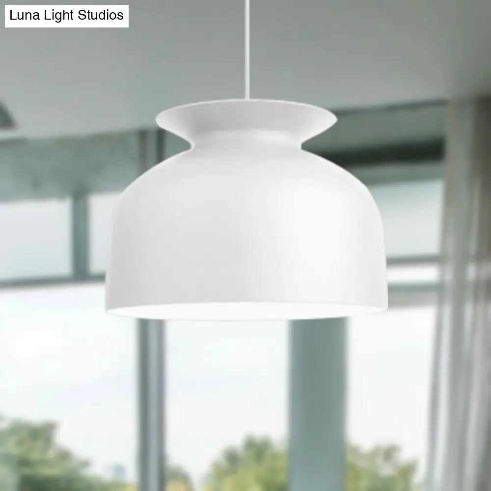 Modern Monochrome Bowl Pendant Lamp For Hotel Restaurants - Metal One-Light Suspension White / 12