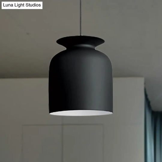 Modern Monochrome Bowl Pendant Lamp For Hotel Restaurants - Metal One-Light Suspension Black / 7