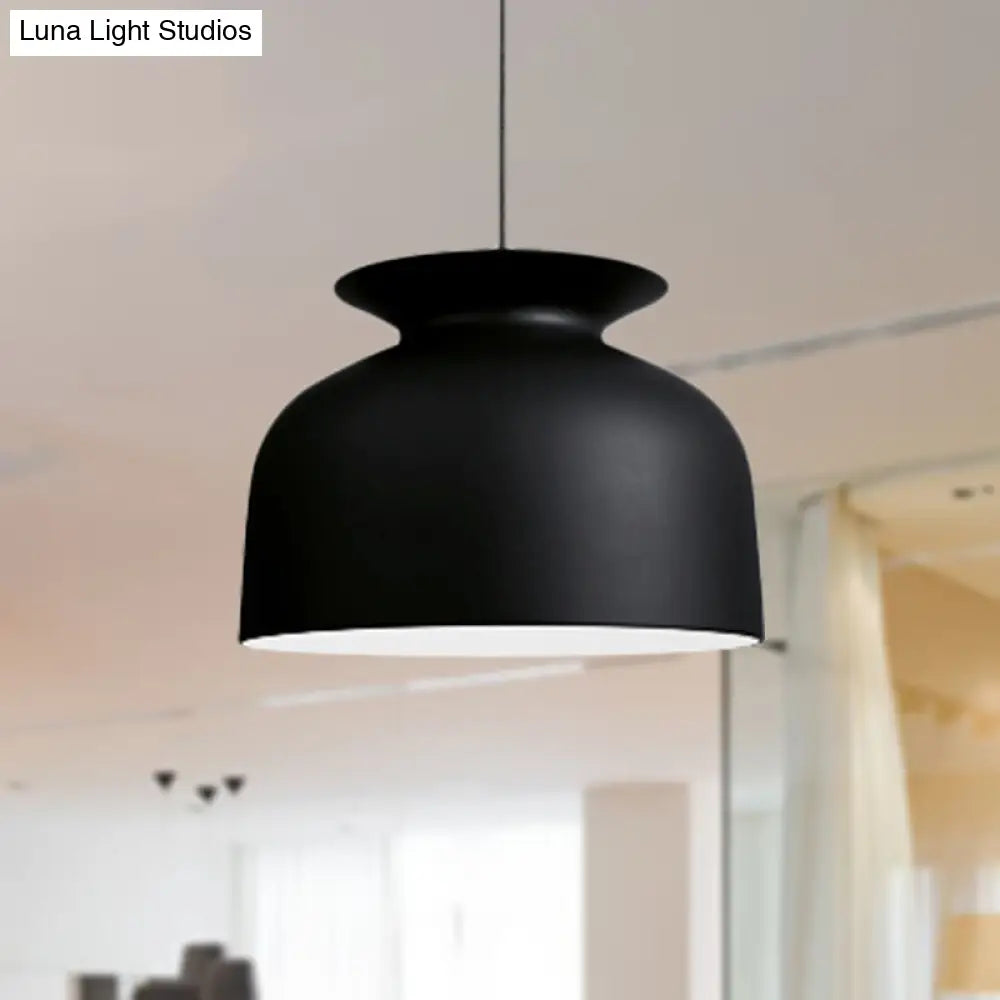 Modern Monochrome Bowl Pendant Lamp For Hotel Restaurants - Metal One-Light Suspension Black / 12