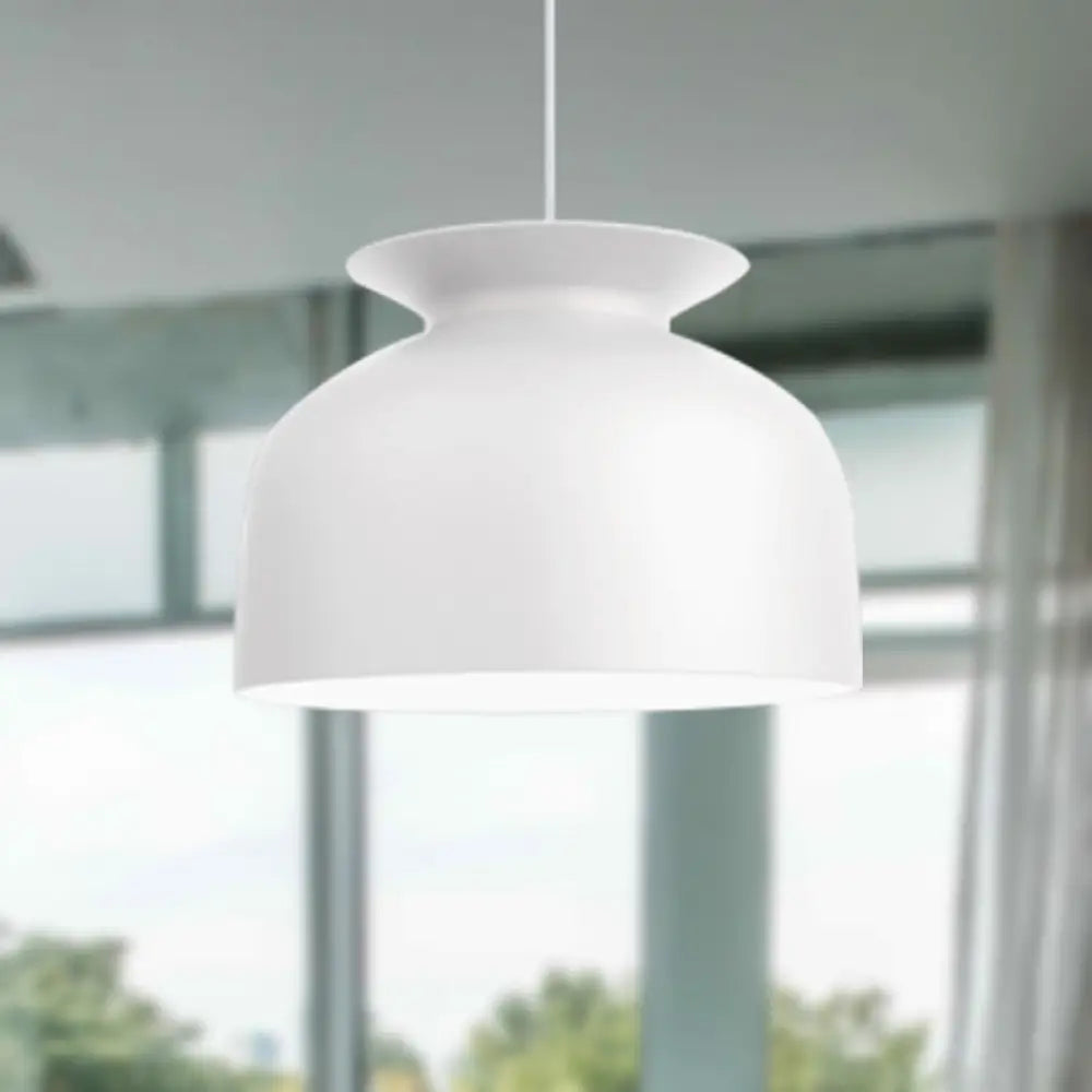 Modern Monochrome Metal Pendant Lamp With Hotel Restaurant Bowl Design White / 12’