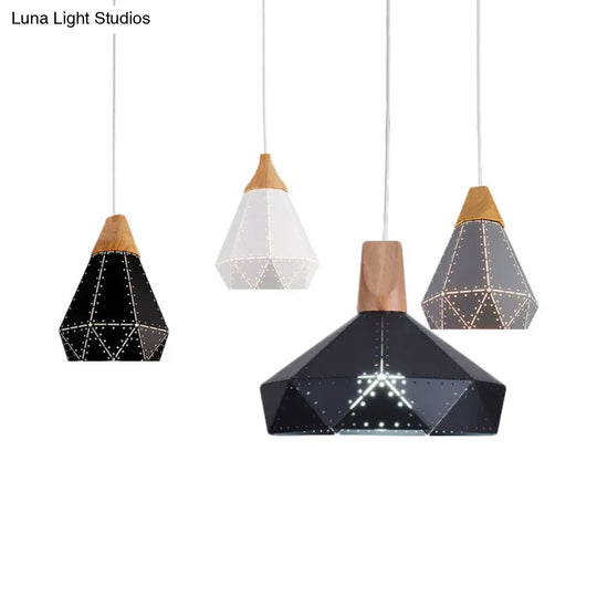 Modern Monochrome Pendant Light - Metallic Diamond Shape In Black/Grey/White 1 – Ideal For