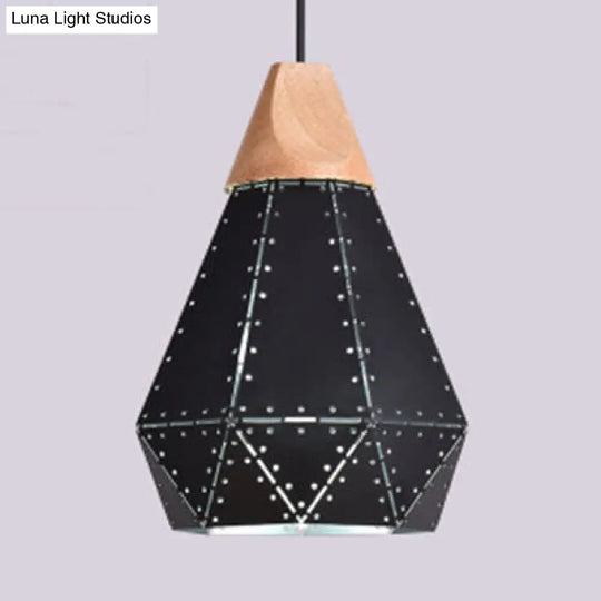 Diamond Shape Pendant Light - Metallic Black/Grey/White Modern Monochrome 1-Light Hanging Lamp For