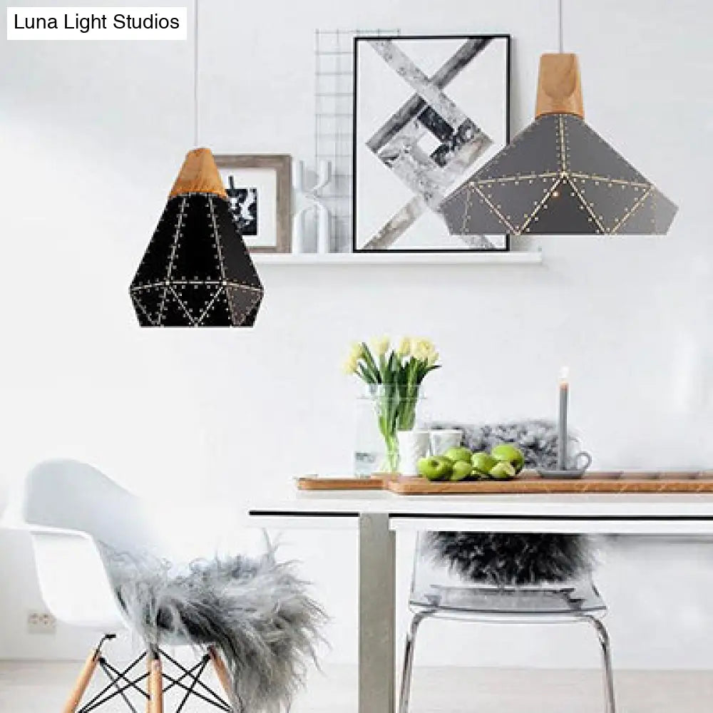 Modern Monochrome Pendant Light - Metallic Diamond Shape In Black/Grey/White 1 – Ideal For