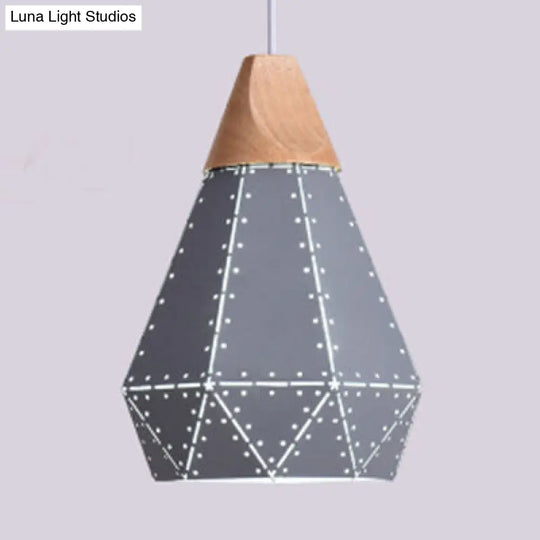 Diamond Shape Pendant Light - Metallic Black/Grey/White Modern Monochrome 1-Light Hanging Lamp For