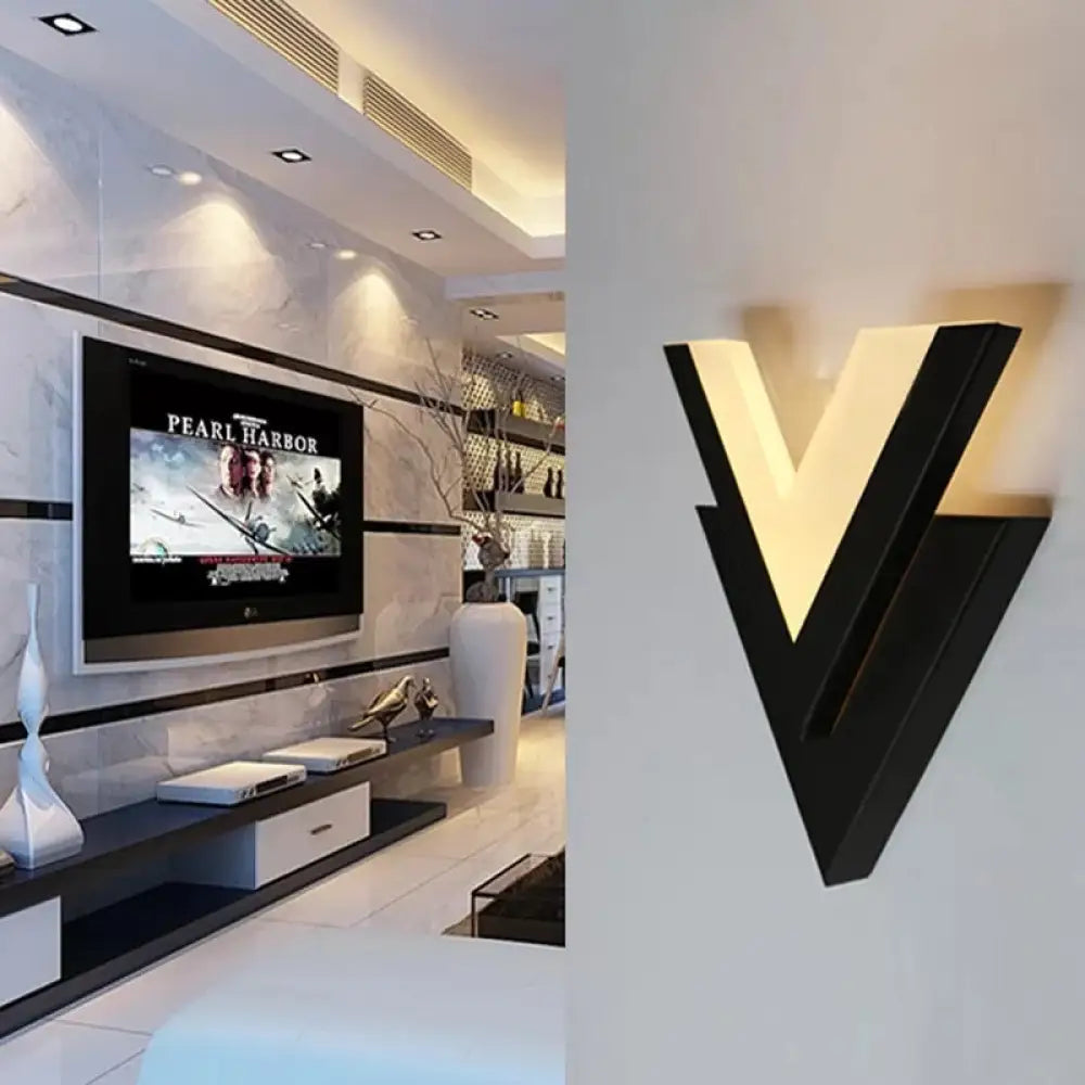 Modern Monochrome V-Shaped Led Wall Sconce For Living Room Black