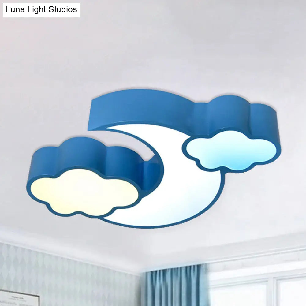 Modern Moon And Cloud Ceiling Light: Stylish Metal Acrylic Lamp For Kitchen Blue