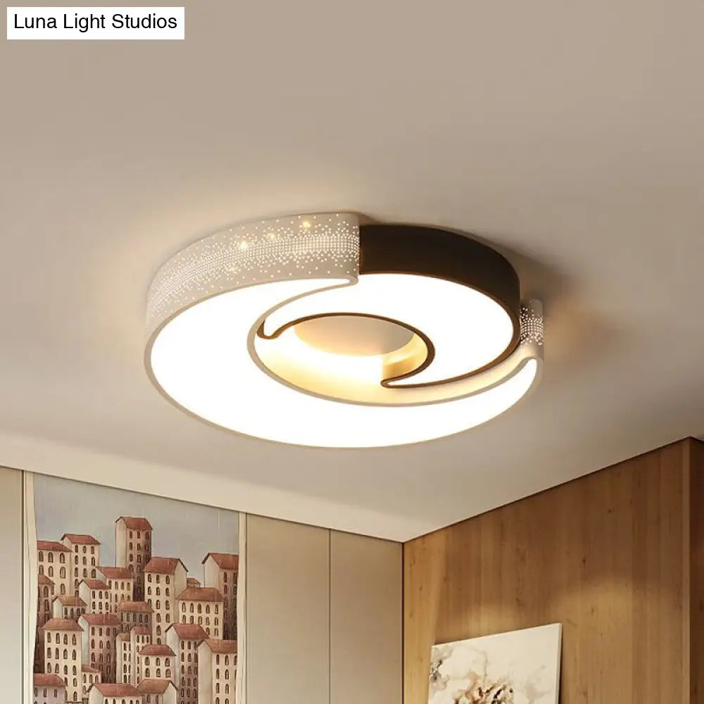 Modern Moon Flush Lighting - Black And White Iron Ceiling Flushmount In Warm/White 16’/19.5’ Wide