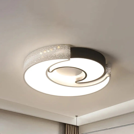 Modern Moon Flush Lighting - Black And White Iron Ceiling Flushmount In Warm/White 16’/19.5’