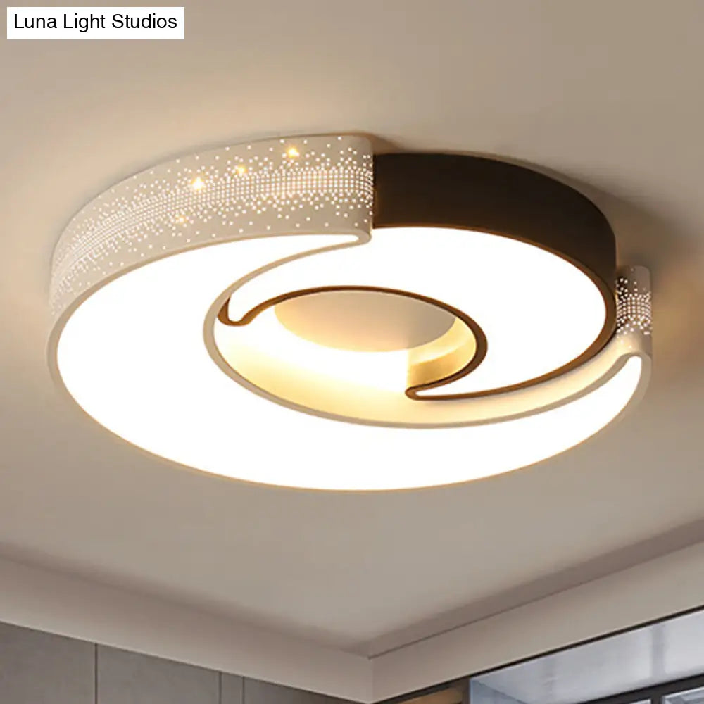 Modern Moon Flush Lighting - Black And White Iron Ceiling Flushmount In Warm/White 16/19.5 Wide