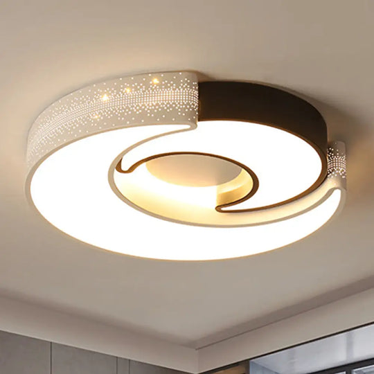 Modern Moon Flush Lighting - Black And White Iron Ceiling Flushmount In Warm/White 16’/19.5’