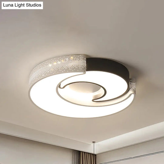 Modern Moon Flush Lighting - Black And White Iron Ceiling Flushmount In Warm/White 16/19.5 Wide