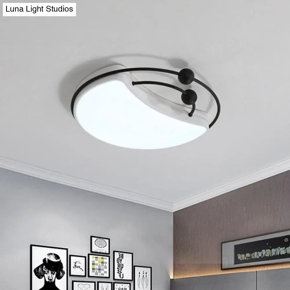 Modern Moon Led Flush Mount Ceiling Light In Minimalist Design - White/Black With Recessed Diffuser