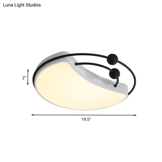 Modern Moon Led Flush Mount Ceiling Light In Minimalist Design - White/Black With Recessed Diffuser