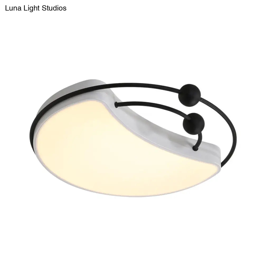 Modern Moon Led Flush Mount Ceiling Light In Minimalist Design - White/Black With Recessed Diffuser