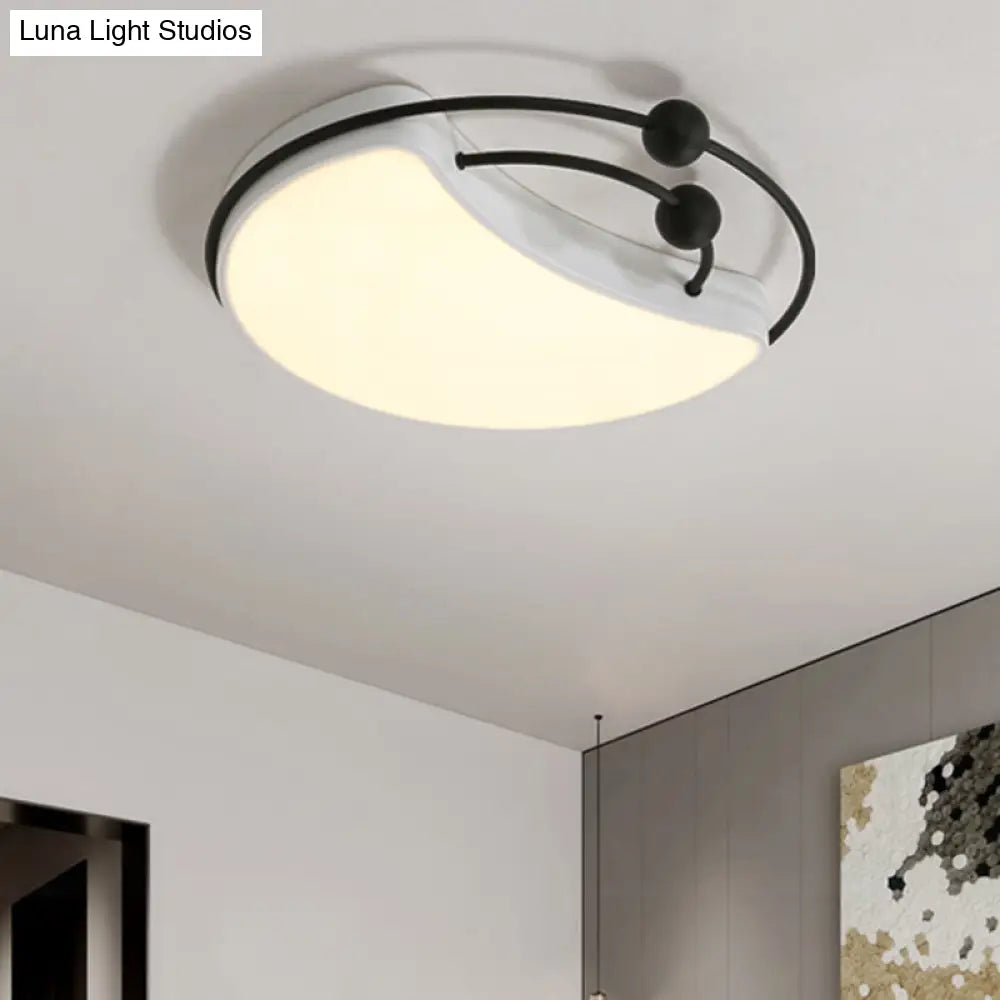 Modern Moon Led Flush Mount Ceiling Light In Minimalist Design - White/Black With Recessed Diffuser