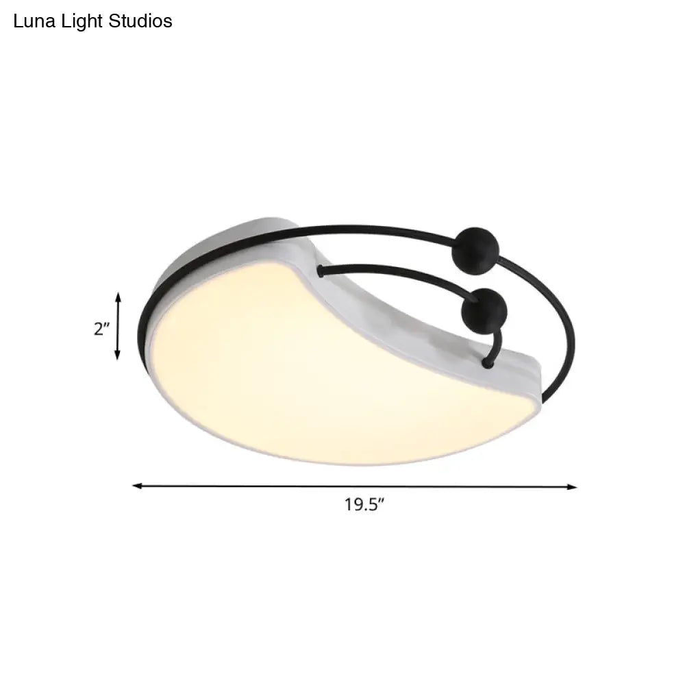 Modern Moon Led Flush Mount Ceiling Light In Minimalist Design - White/Black With Recessed Diffuser