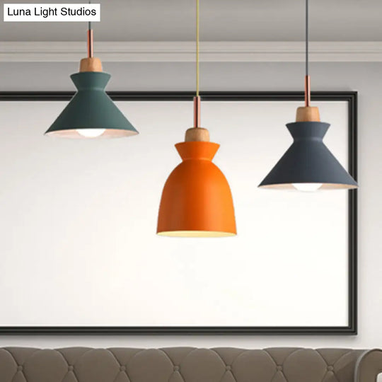 Modern 3-Light Metal Pendant With Multi-Color Cones And Domes Hanging From Linear/Round Canopy -