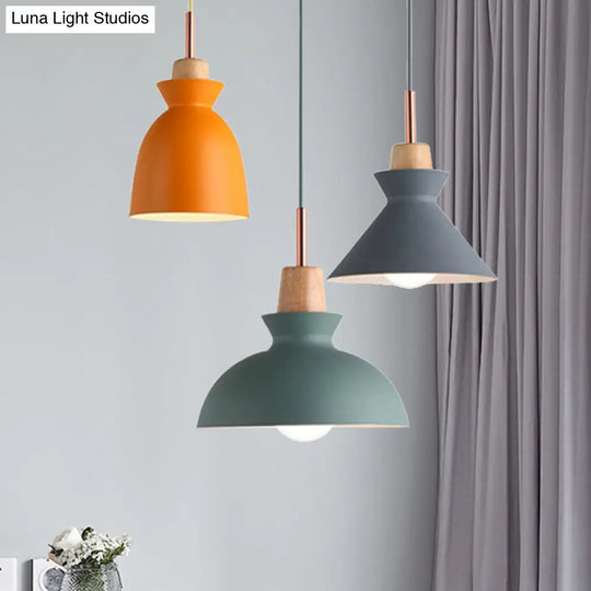 Modern 3-Light Metal Pendant With Multi-Color Cones And Domes Hanging From Linear/Round Canopy -