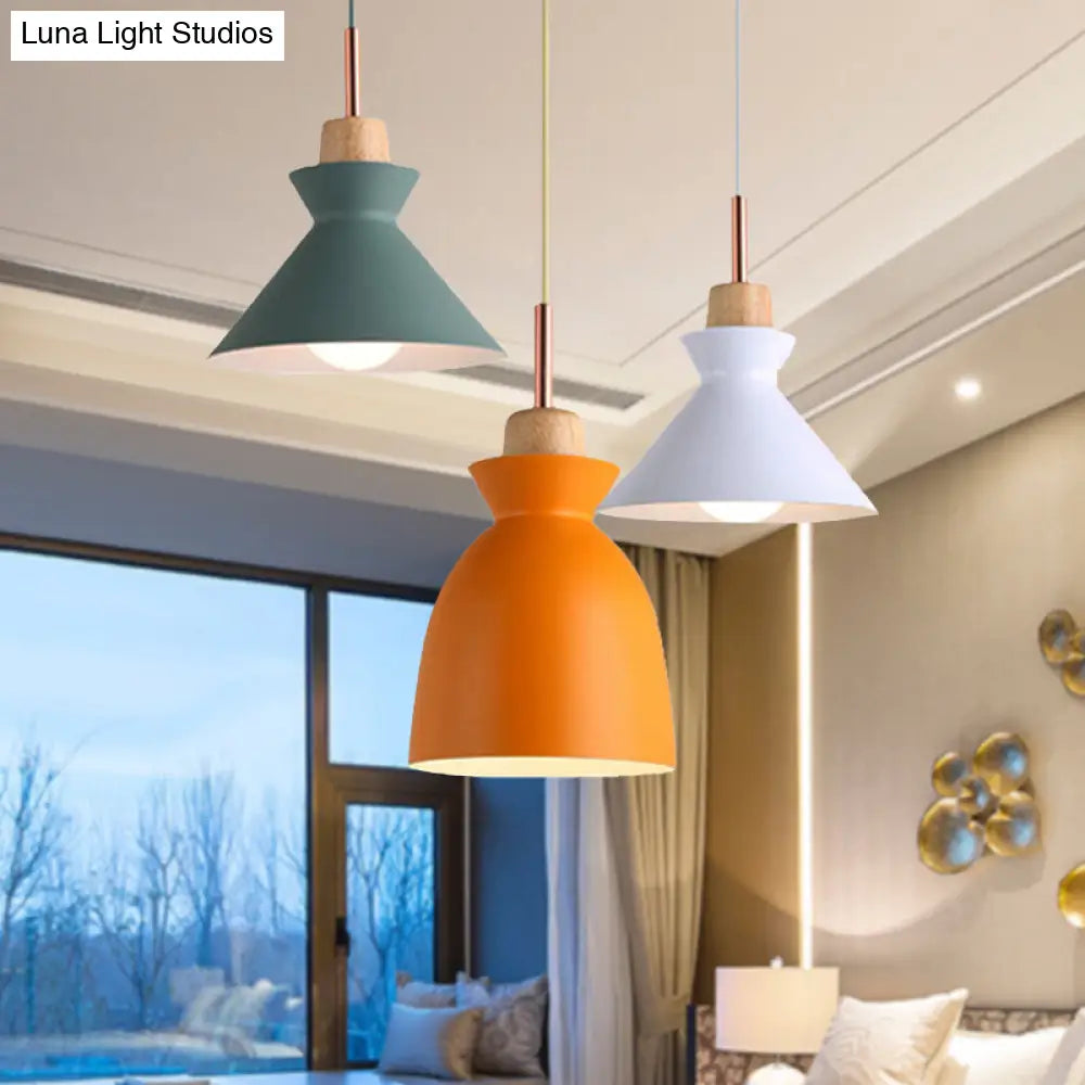 Modern 3-Light Metal Pendant With Multi-Color Cones And Domes Hanging From Linear/Round Canopy -