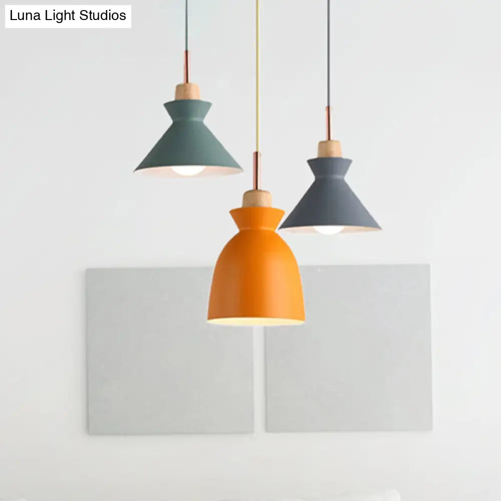 Modern 3-Light Metal Pendant With Multi-Color Cones And Domes Hanging From Linear/Round Canopy -