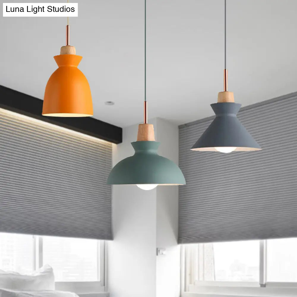 Modern 3-Light Metal Pendant With Multi-Color Cones And Domes Hanging From Linear/Round Canopy -