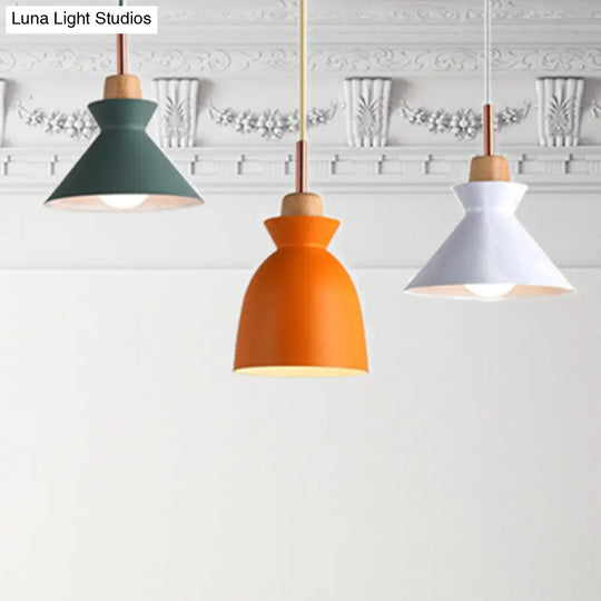 Modern 3-Light Metal Pendant With Multi-Color Cones And Domes Hanging From Linear/Round Canopy -