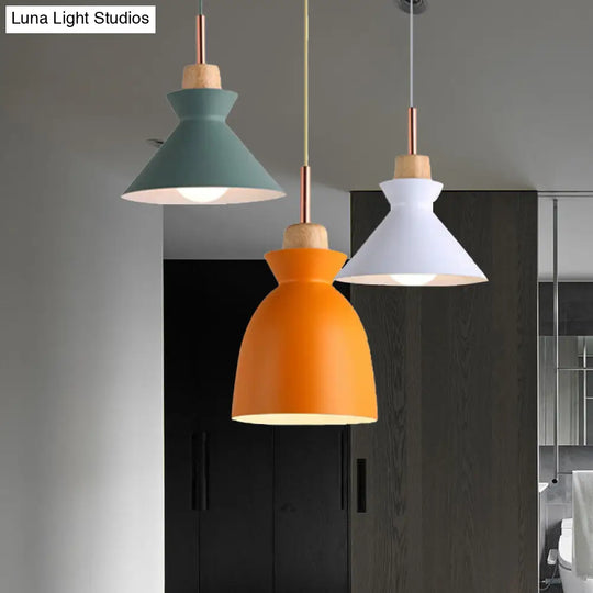 Modern 3-Light Metal Pendant With Multi-Color Cones And Domes Hanging From Linear/Round Canopy -