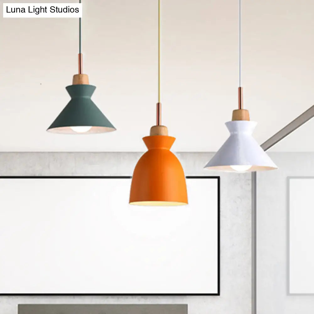 Modern 3-Light Metal Pendant With Multi-Color Cones And Domes Hanging From Linear/Round Canopy -