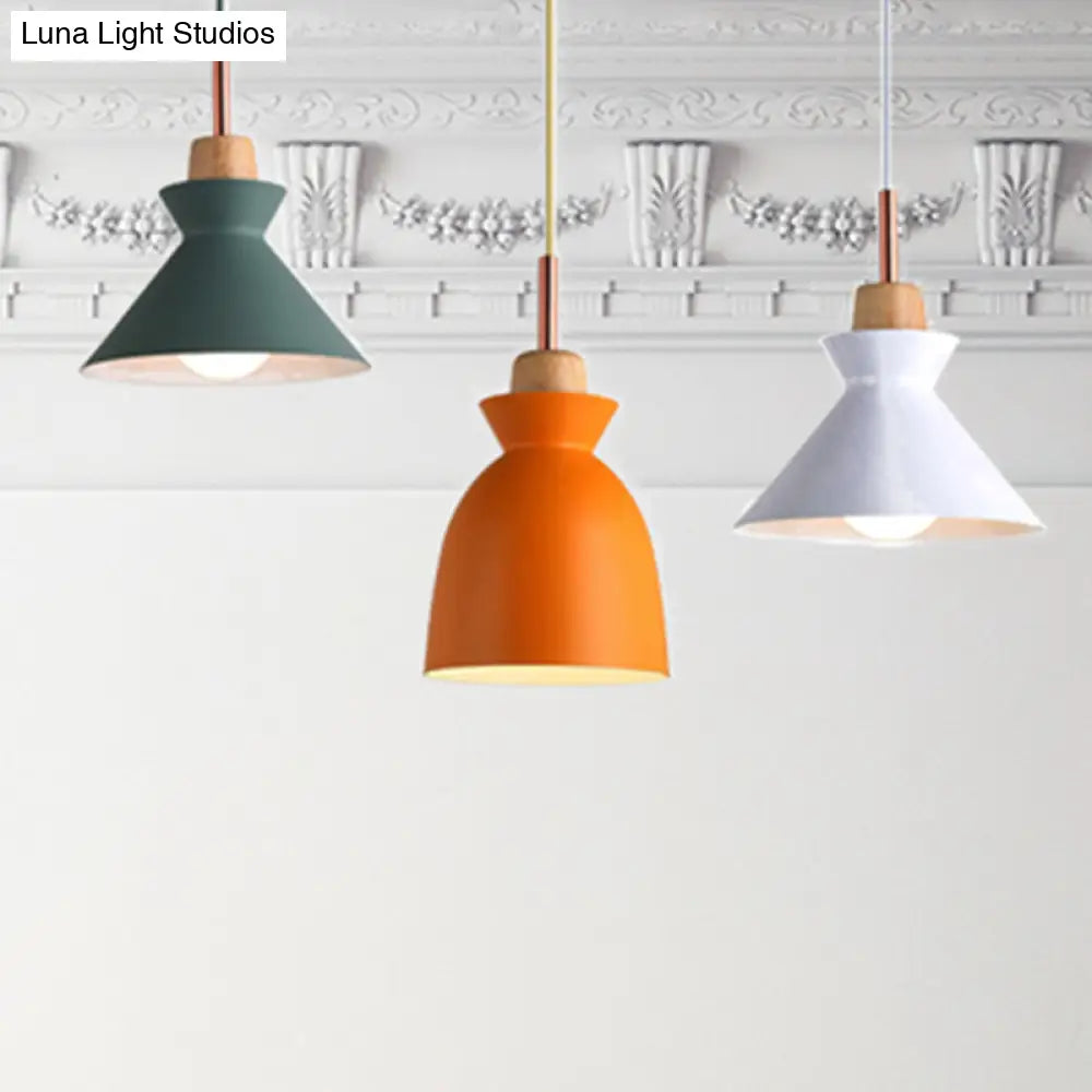 Modern Multi-Color Cone And Dome Pendant Light With 3 Metal Lights - Linear/Round Canopy