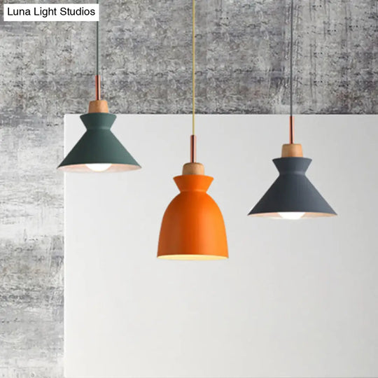 Modern 3-Light Metal Pendant With Multi-Color Cones And Domes Hanging From Linear/Round Canopy -