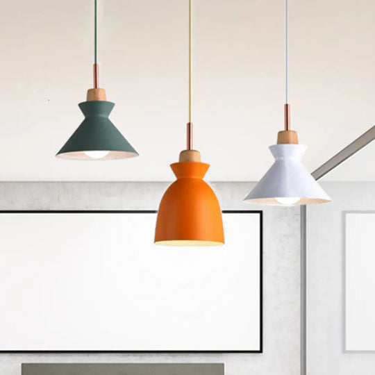 Modern Multi-Color Cone And Dome Pendant Light With 3 Metal Lights - Linear/Round Canopy