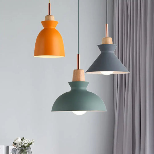 Modern Multi-Color Cone And Dome Pendant Light With 3 Metal Lights - Linear/Round Canopy