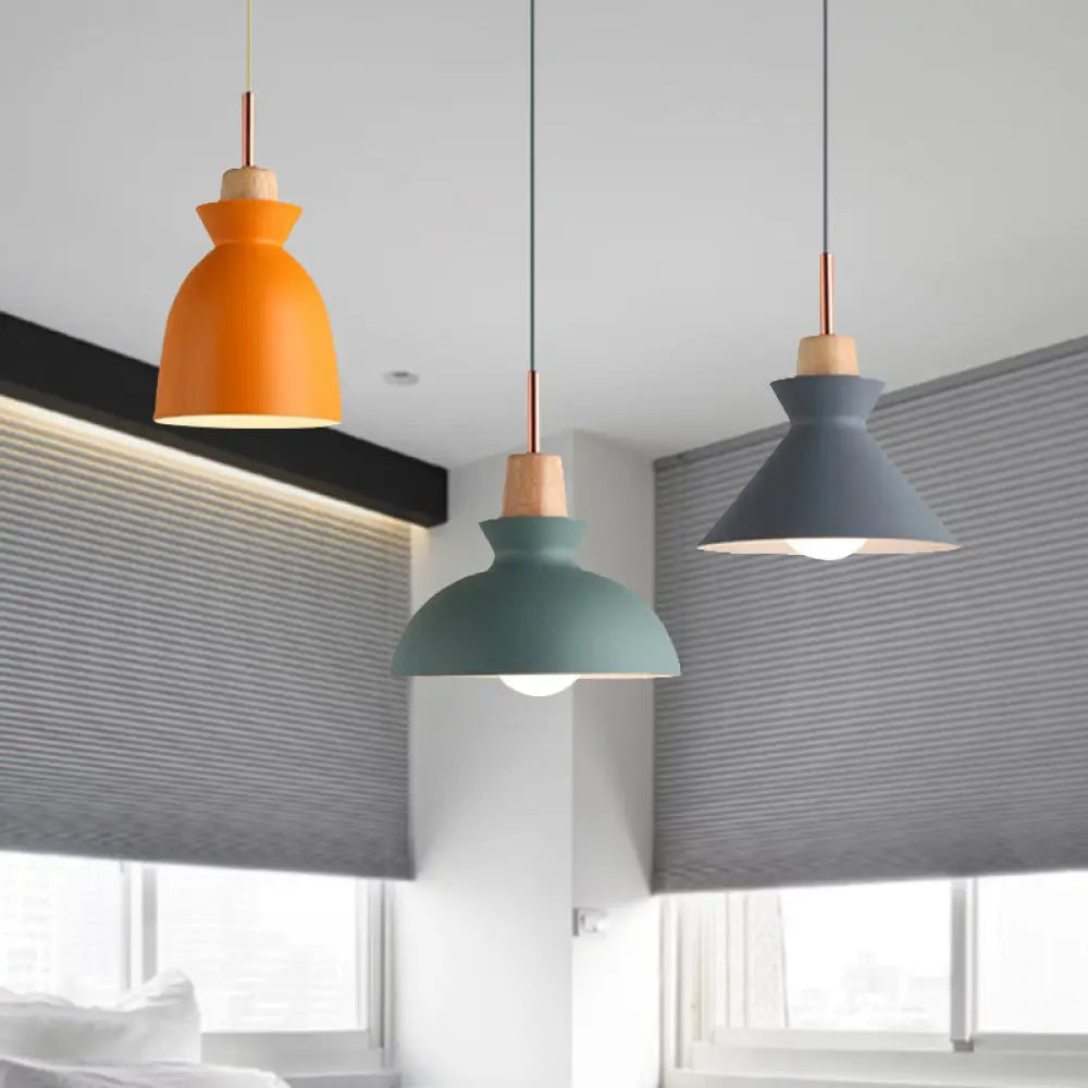 Modern Multi-Color Cone And Dome Pendant Light With 3 Metal Lights - Linear/Round Canopy