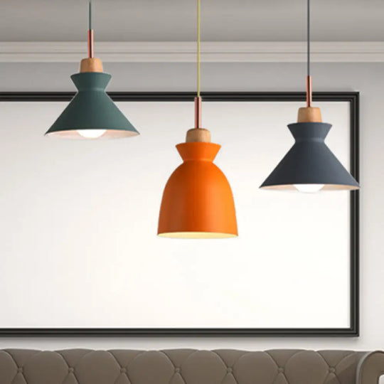 Modern Multi-Color Cone And Dome Pendant Light With 3 Metal Lights - Linear/Round Canopy