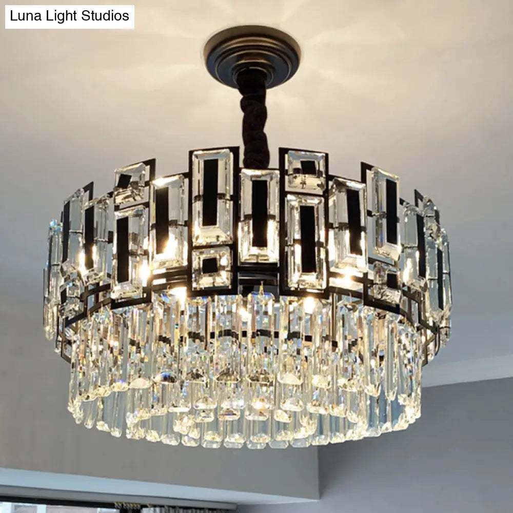Modern K9 Crystal Pendant Chandelier - Multi-Layer Round Design For Living Room Black / 19.5