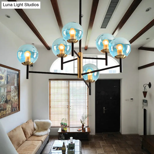 Modern Multi-Layer Radial Ceiling Chandelier With 6/8 Lights - Blue Amber And Smoke Gray Glass Ideal