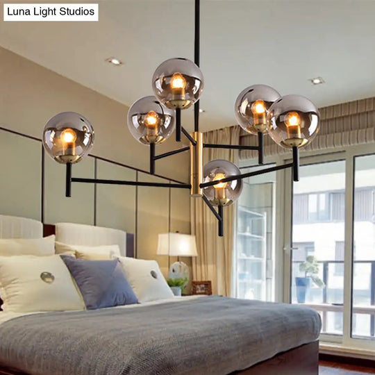 Modern Multi-Layer Radial Ceiling Chandelier With 6/8 Lights - Blue Amber And Smoke Gray Glass Ideal