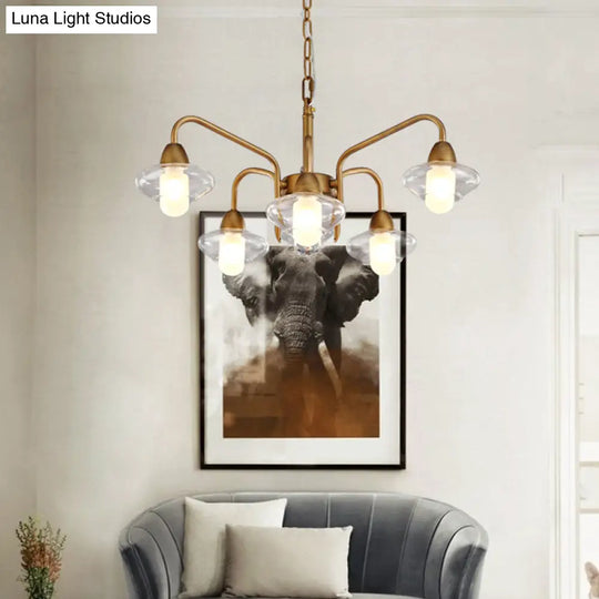 Modern Multi-Light Brass Elliptical Chandelier With Led Clear Glass Pendant